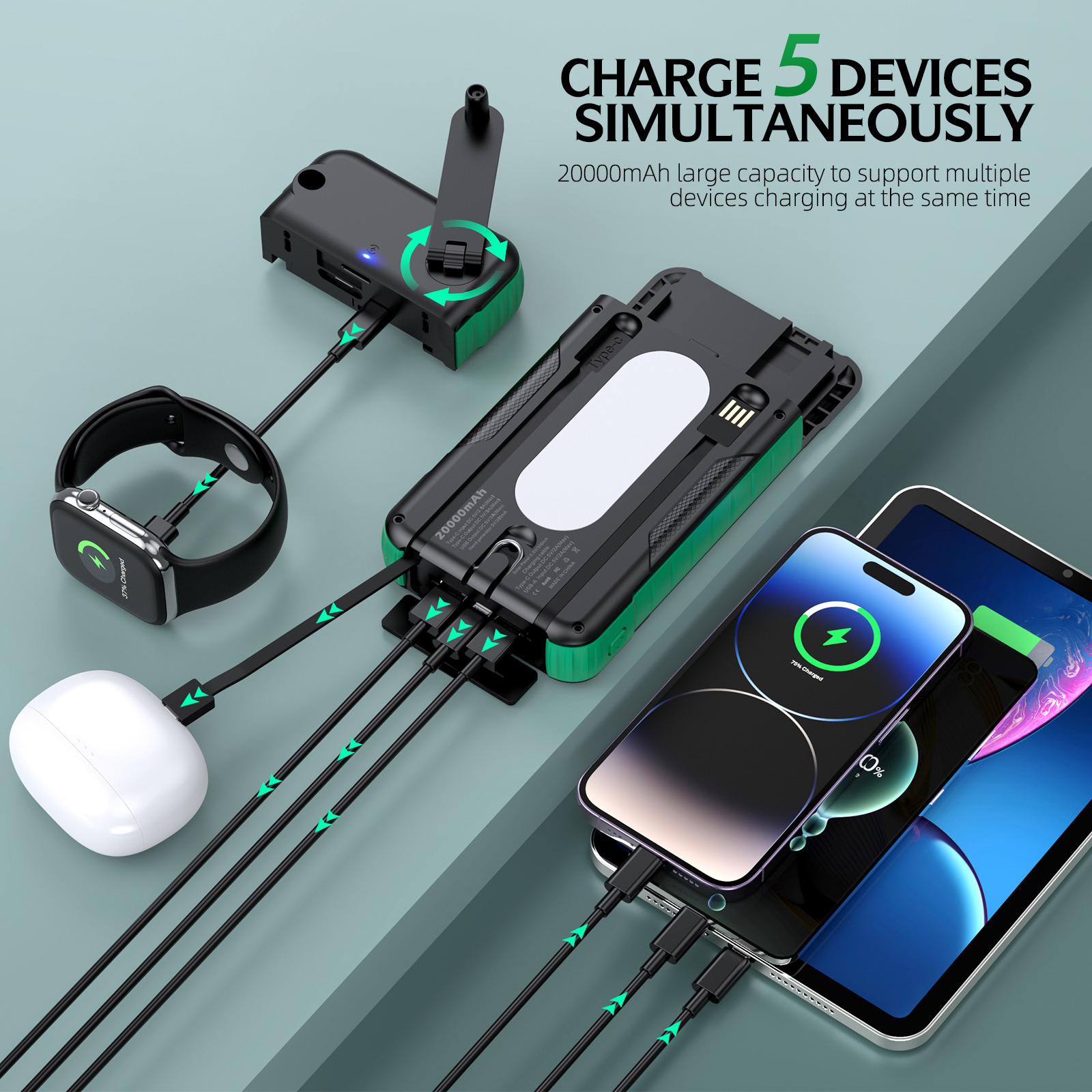 Hand Crank Solar Power Bank Ou - Portable Charger 20000Mah recensione e prezzo