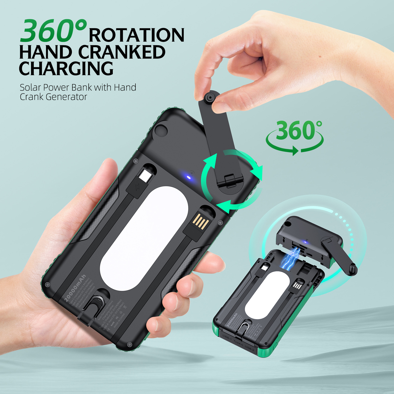 Hand Crank Solar Power Bank Ou - Portable Charger 20000Mah recensione e prezzo